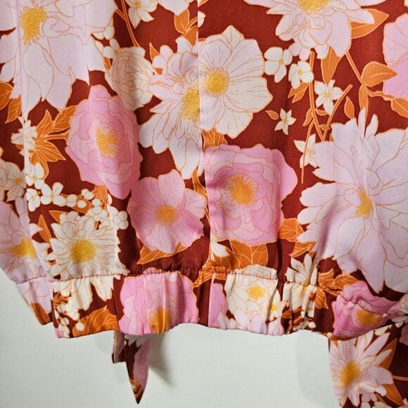 EUC LIKE NEW LUSH PINK / BROWN FLORAL V NECK BATWING SLEEVES TOP SIZE L - Picture 7 of 13